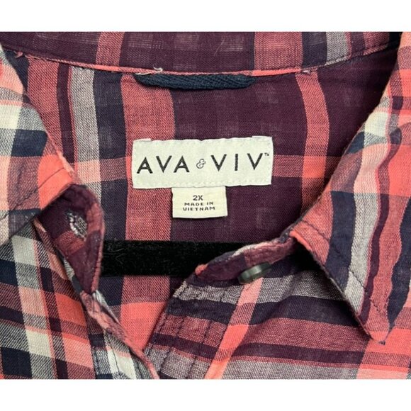 Ava & Viv Womens Multicolor Casual Button Down Flannel Shirt Size 2X - Picture 4 of 8